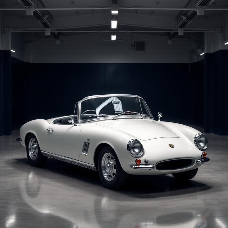 Classic sports car in storage bay